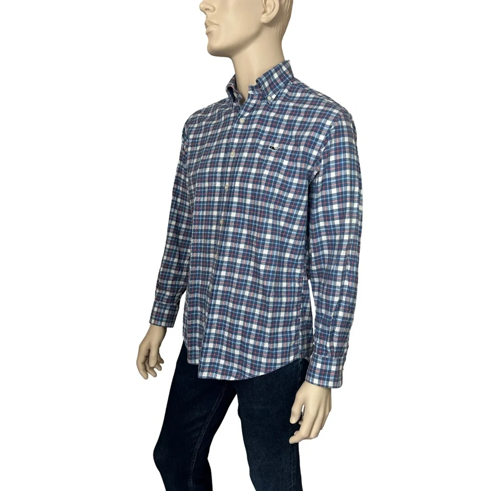 Vineyard Vines by Shep & Ian Whale Shirt Cotton Button Front Plaid Monogrammed - Picture 4 of 14